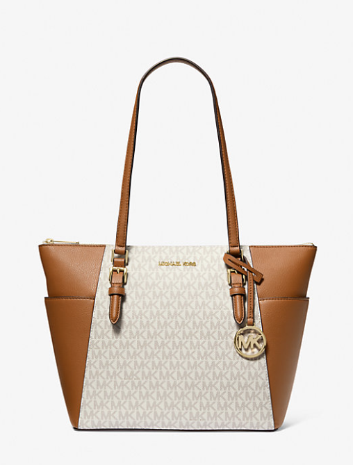 Bolso tote Charlotte grande de cuero con cremallera superior y logotipo